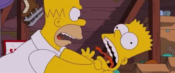 Homer Simpson guši svog sina Barta u prepoznatljivom skeču