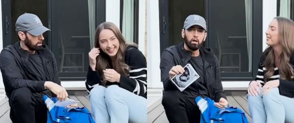 Reper Eminem i njegova kći Hailie Jade kako mu pokazuje ultrazvuk unuka