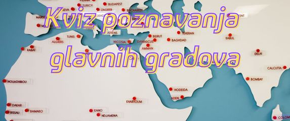 Karta svijeta s označenim glavnim gradovima i naziv kviza