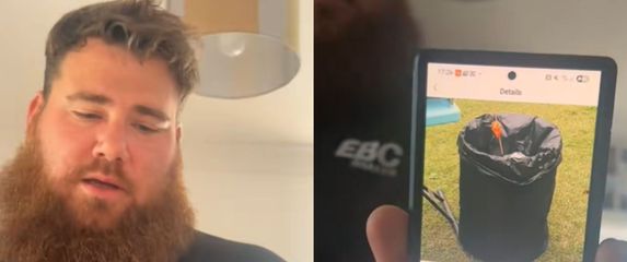 Muškarac s mobitelom i proizvod koji je naručio