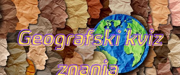 Kolaž lica i planeta Zemlje uz natpis Geografski kviz znanja