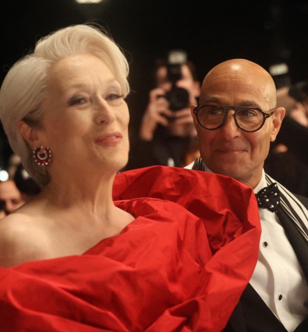 Meryl Streep u crvenoj haljini na setu filma 