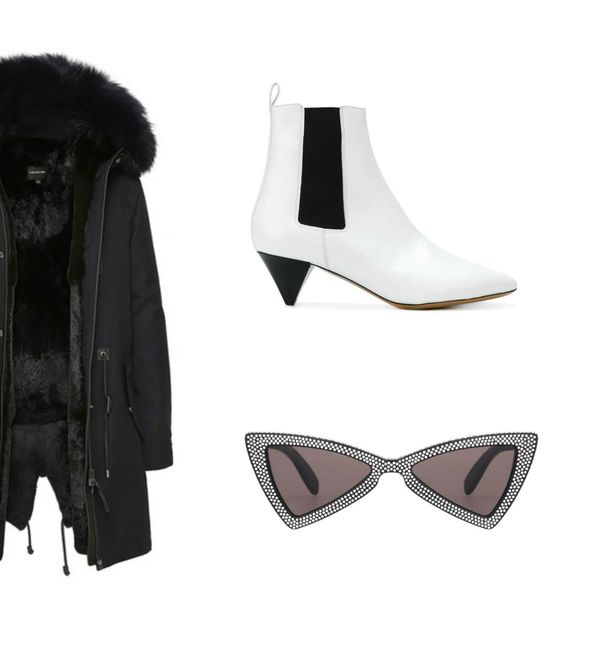 Jakna brenda Mackage, naočale Saint Laurent i gležnjače Isabel Marant