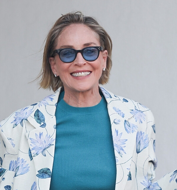 Kombinacija Sharon Stone u muškom modelu kaputa savršenom za proljeće