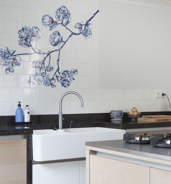 Elegantna kuća s ukrašenim zidnim pločicama u kuhinji