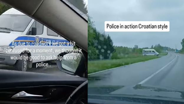 Policijski kombi uz cestu iz gledišta vozača