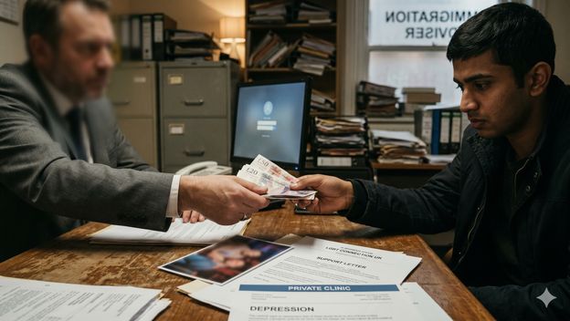 Lažiranje statusa migranta, ilustracija, AI