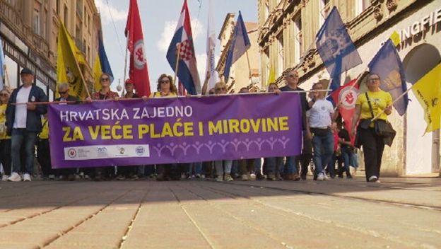 Prosvjed sindikata i umirovljnika u Zagrebu