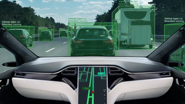 Autonomno vozilo na cesti, ilustracija