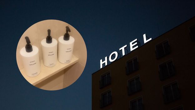 slika hotela i pumpice za sapun