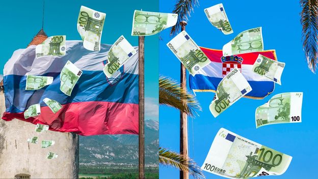 Hrvatska i slovenska zastava i novac