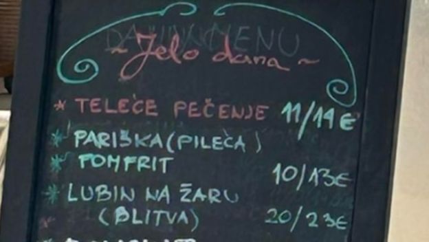 Pogreška na tabli ispred restorana