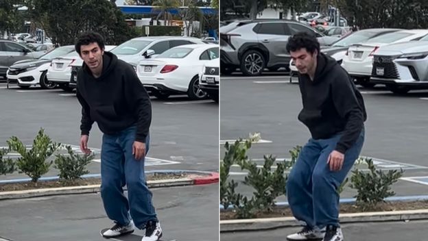 Skateboarder Guy Azulay koji je dvojnik Lugija Mangionea kako izvodi trikovi