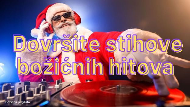 Djed Božićnjak u ulozi DJ-a kako pušta glazbu uz naslov kviza