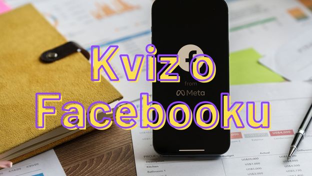 Mobitel s upaljenim Facebookom na stolu i naslov kviza