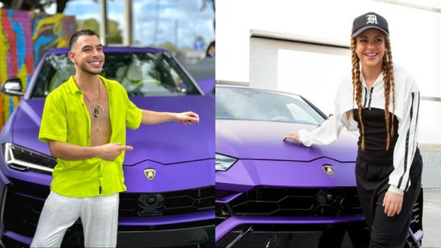 Pjevačica Shakira i osvajač njezinog ljubičastog Lamborghinija