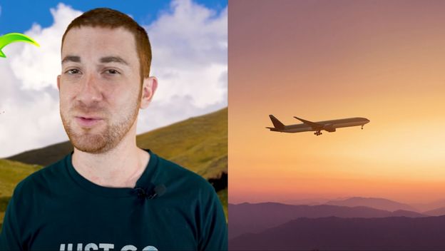 YouTuber Drew Binsky kako objašnjava putovanja i avion pri polijetanju