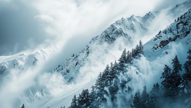 Lavina na planini, AI ilustracija