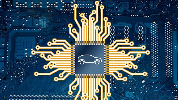 SImbol automobila na čipu, ilustracija