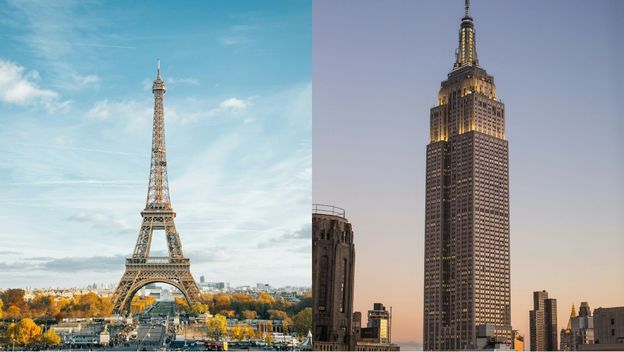 Empire State Building i Eiffelov toranj jedan pored drugog
