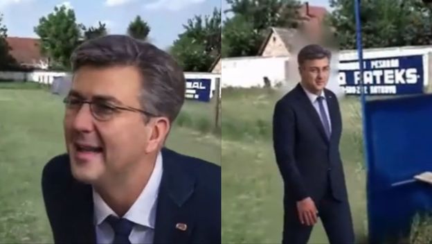 Andrej Plenković u ulozi nogometnog trenera kako se dere Dragane