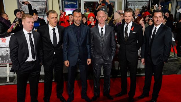 Paul Scholes, Phil Neville, Ryan Giggs, Nicky Butt, David Beckham i Gary Neville