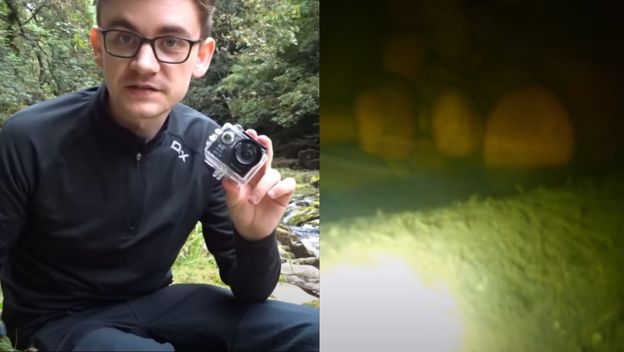 YouTuber Jack Harding i njegova kamera uz snimke ispod površine rijeke Strid