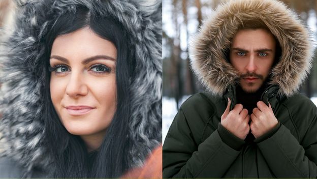 Muškarac i žena s kapuljačom s krznom