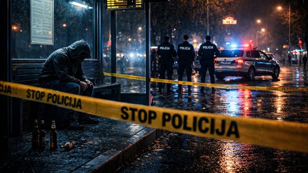 Nasilje na tramvajskoj stanici, ilustracija, AI