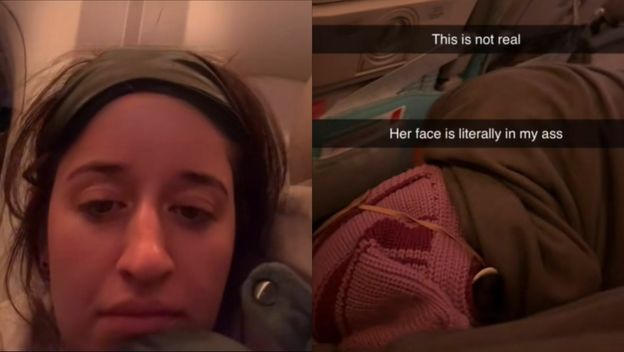 Vožnja avionom i suputnica koja leži na dva mjesta