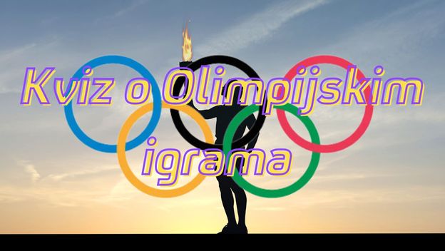 Olimpijska baklja i krugovi te natpis Kviz o Olimpijskim igrama