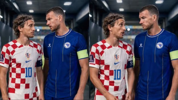 Luka Modrić i Edin Džeko kako razgovaraju