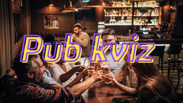 Ljudi u pubu natpis PUB kviz