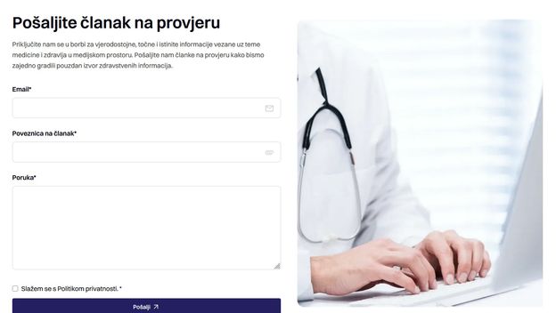 Web stranica portala Medicinski potvrđeno
