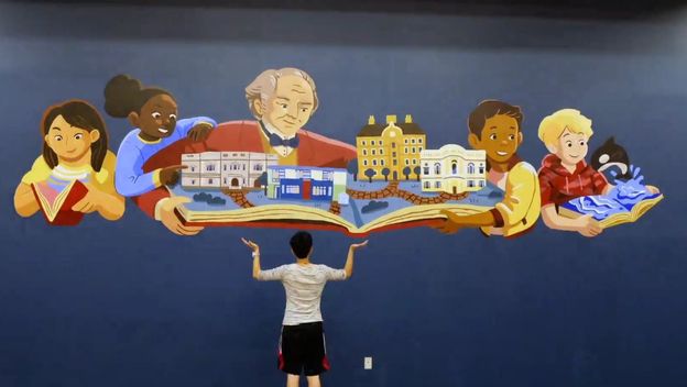 Mural za Georgea Peabodyja u osnovnoj školi u San Franciscu (Screenshot: YouTube)