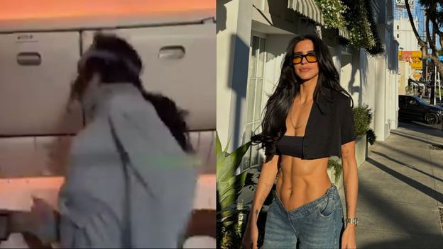 Meksička glumica i fitness influencerica Bárbara de Regil kako vježba u avionu
