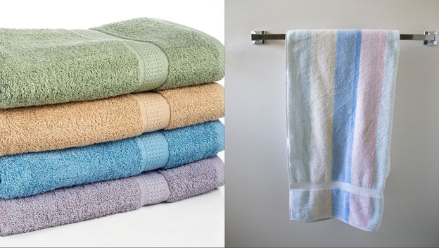 Šareni ručnici s prugom složeni i na sušilu