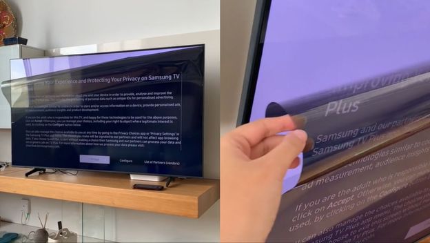TV s odlijepljenim djelom ekrana