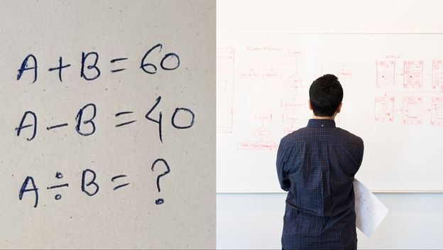 Matematička pitalica i čovjek koji razmišlja pred pločom