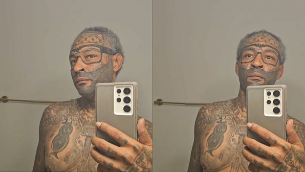 Muškarac s Louis Vuitton tetovažama po licu