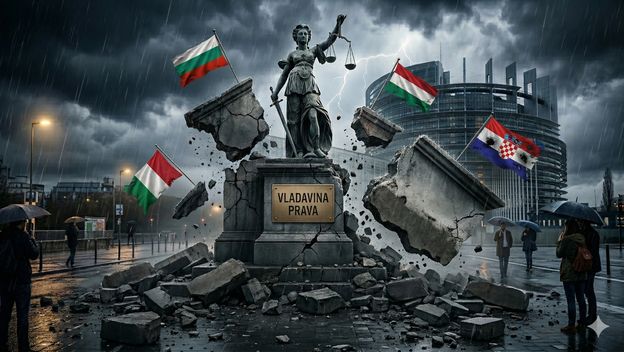 Rušenje vladavine prava, ilustracija, AI