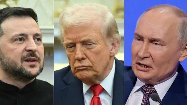 Volodimir Zelenski, Donald Trump i Vladimir Putin