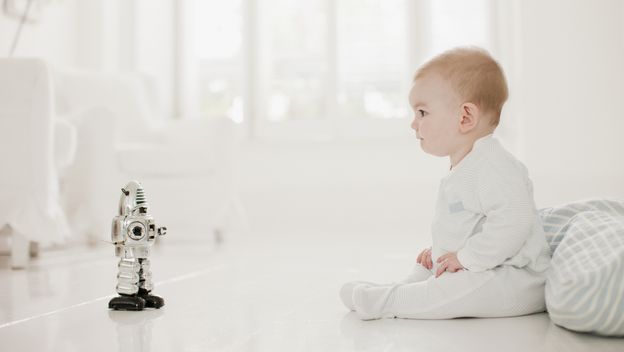 Beba i igračka robot, ilustracija