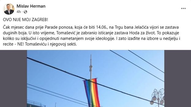 Objava Mislava Hermana na Facebooku