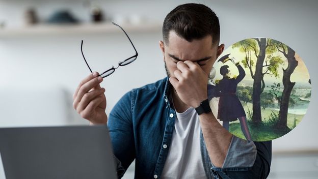 Optička varka muškarca kako stoji u šumi