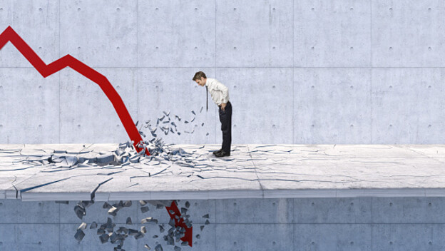 man look red 3d arrow broke the floor