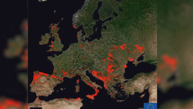 Crvene točke koje upućuju na požare u 2022. godini - 2