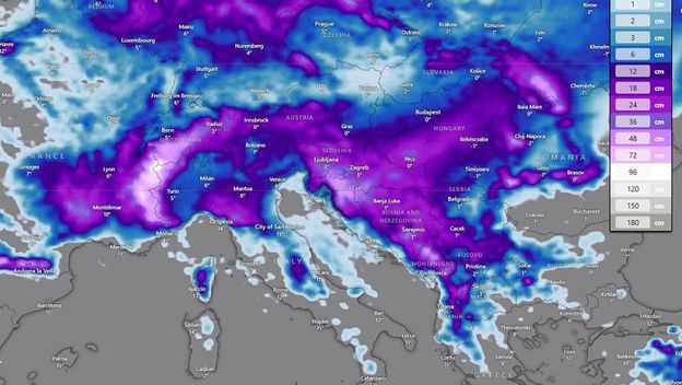 Količina snijega koji se očekuje od 18. do 24. studenog