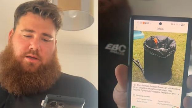 Muškarac s mobitelom i proizvod koji je naručio