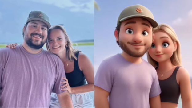 Mladi par prije i nakon uređivanja fotografije umjetnom inteligencijom